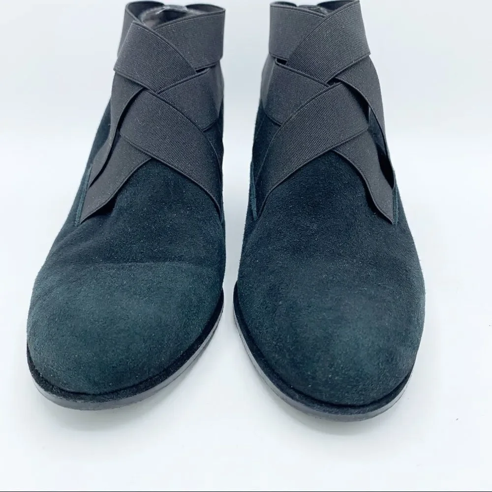 Stuart Weitzman Be Happy Black Suede Hidden Wedge Booties‎ Criss-cross Elastic - Picture 4 of 16